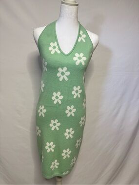 NWOT Hollister Green Daisy Knit Halter Midi Dress L